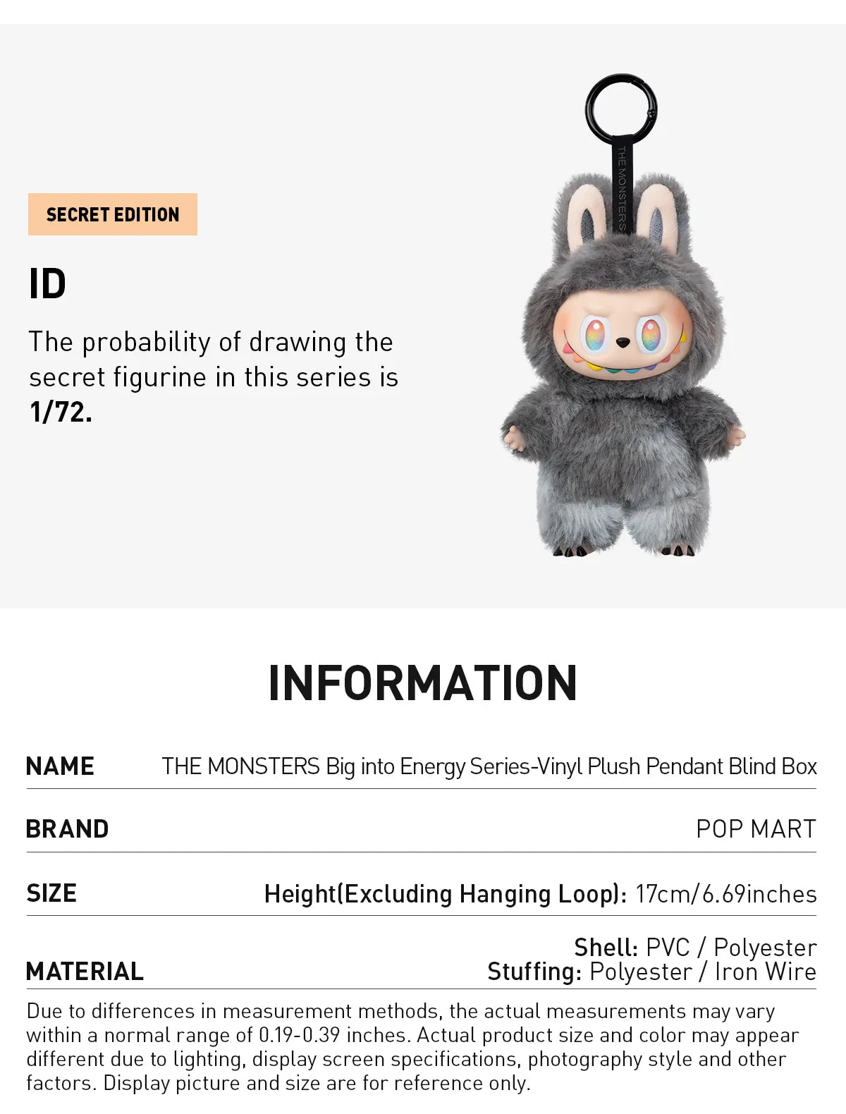 V3 THE MONSTERS Big into Energy Series-Vinyl Plush Pendant Blind Box